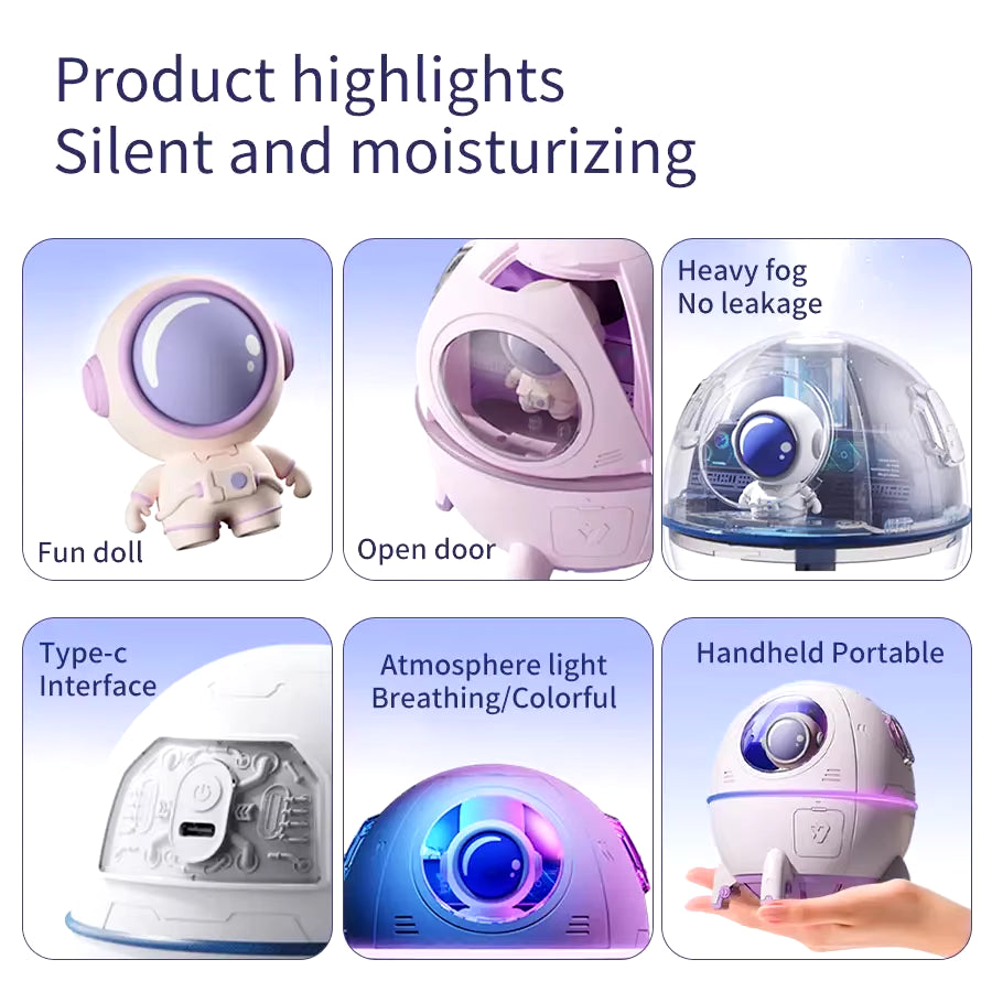 Humidificador De Aire Con Cápsula Espacial De 220Ml, Difusor De Agua De Aromaterapia Con Enchufe USB Recargable, Luz De Ambiente De 7 Colores