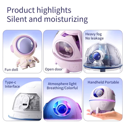 Humidificador De Aire Con Cápsula Espacial De 220Ml, Difusor De Agua De Aromaterapia Con Enchufe USB Recargable, Luz De Ambiente De 7 Colores